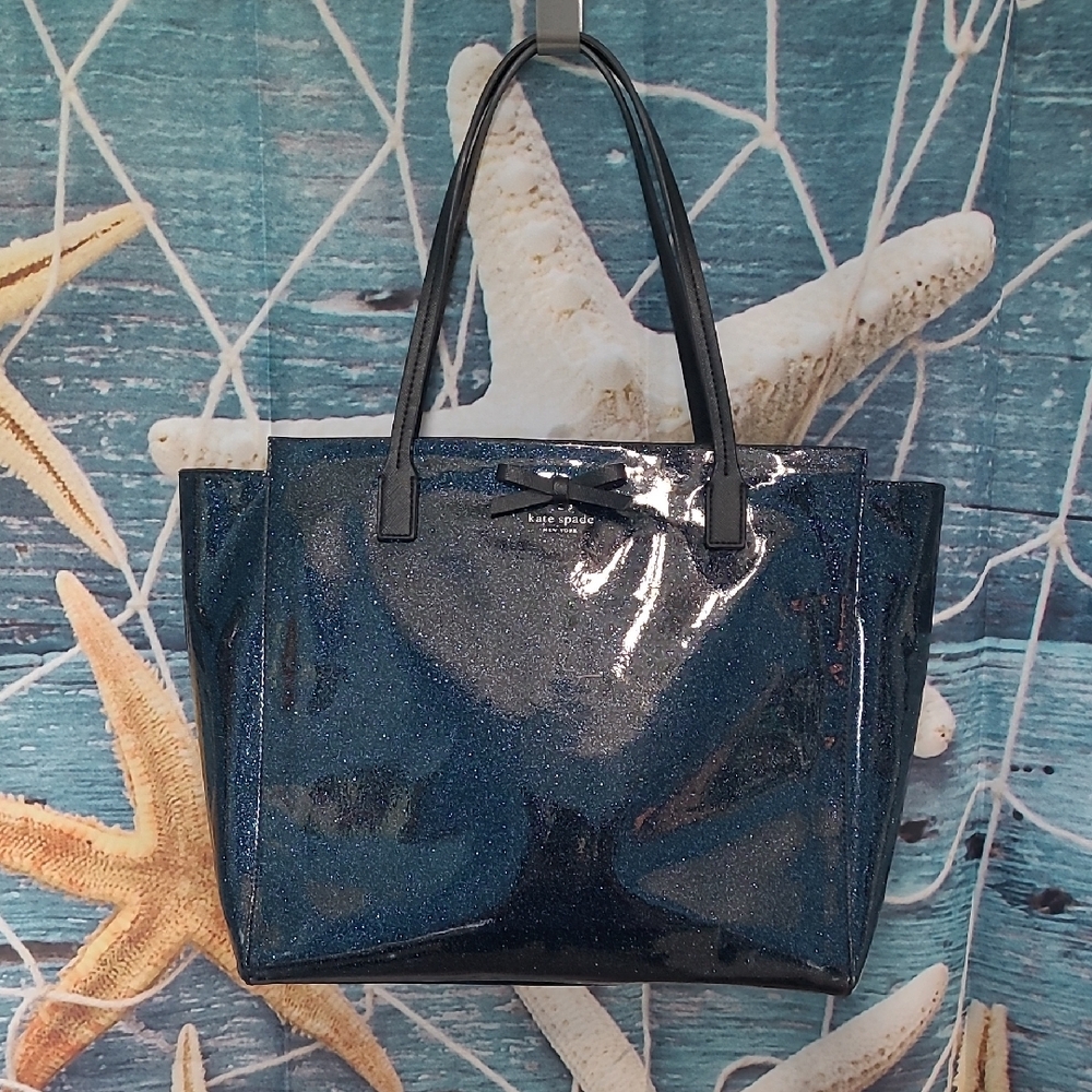 Kate Spade Blue Glossy Tote Bag with Structured Design